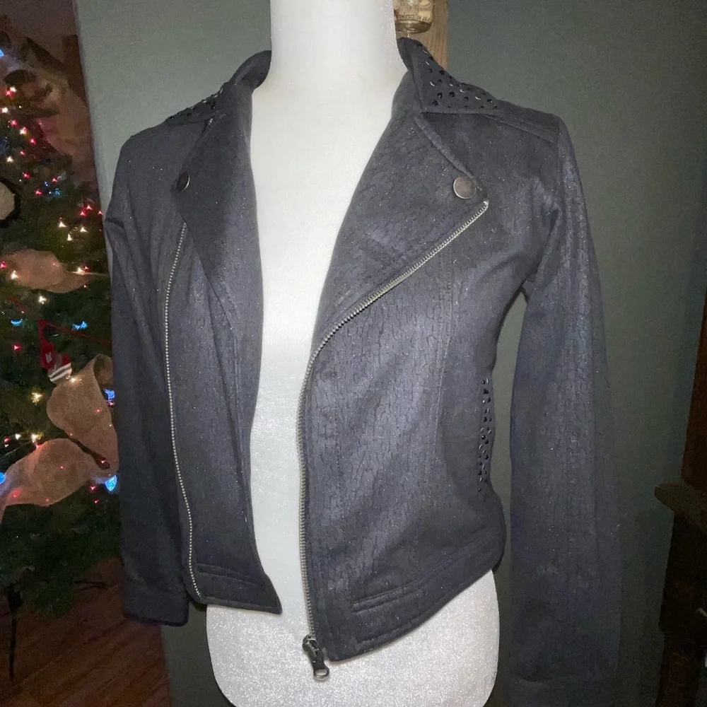 Girls Size 12 Justice Black Jacket Coat‎ w/ Rhinestones